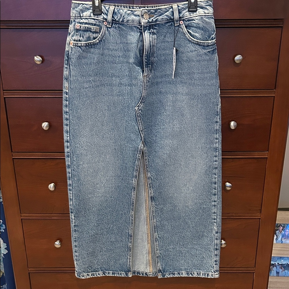 Garage Denim Maxi Skirt NWT Front open slit